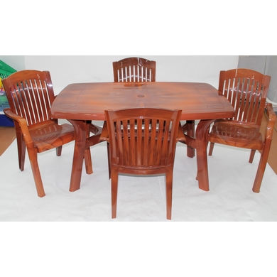 Набор мебели из пластика Лессир, стол прямоугольный Премиум и 4 кресла N7 Премиум-1, цвет: мербау