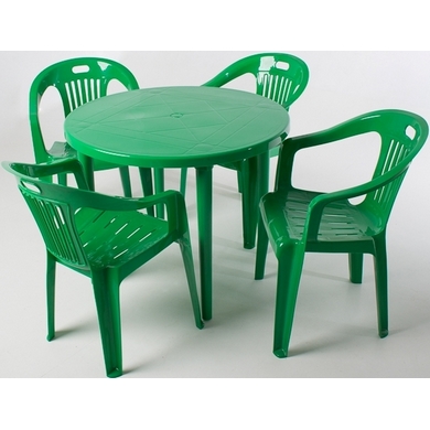 Набор мебели из пластика, круглый стол и 4 кресла Комфорт-1, цвет: зеленый