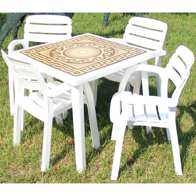 Набор мебели из пластика, квадратный стол с деколем и 4 кресла N3 Далгория, цвет: белый