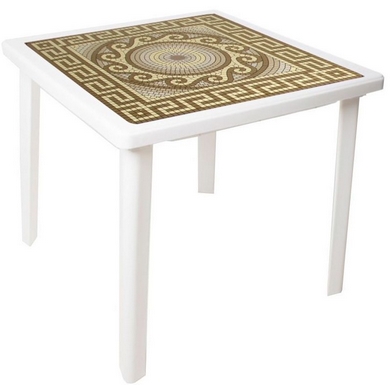 Стол из пластика квадратный с деколем Греческий орнамент, цвет: белый
