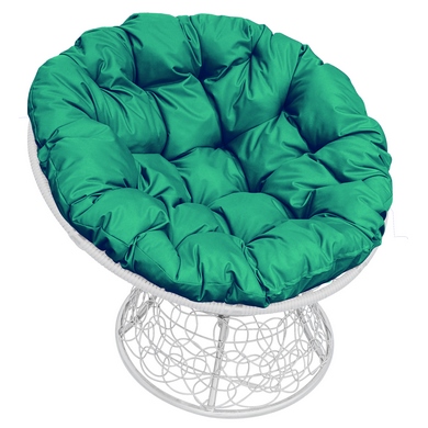Кресло Папасан (ротанг белый с зелёной подушкой)