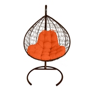 Подвесное кресло XL (ротанг, коричневое с оранжевой подушкой)