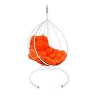 Подвесное кресло  Капля (металл, белое с оранжевой подушкой)