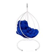 Подвесное кресло  Капля (металл, белое с синей подушкой)