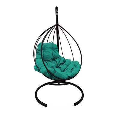 Подвесное кресло  Капля (металл, чёрное с зелёной подушкой)