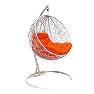 Подвесное кресло Круглое (ротанг, белое с оранжевой подушкой)