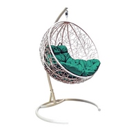 Подвесное кресло Круглое (ротанг, белое с зелёной подушкой)
