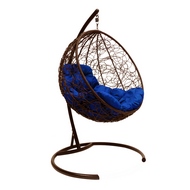 Подвесное кресло Круглое (ротанг, коричневое с синей подушкой)