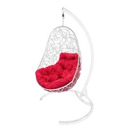 Подвесное кресло Овал (ротанг, белое с красной подушкой)