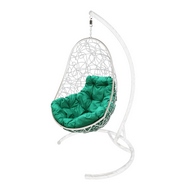 Подвесное кресло Овал (ротанг, белое с зелёной подушкой)