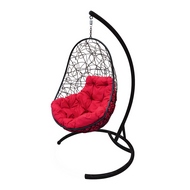 Подвесное кресло Овал (ротанг, чёрное с красной подушкой)