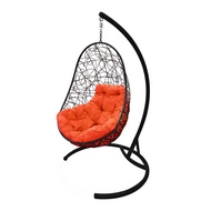 Подвесное кресло Овал (ротанг, чёрное с оранжевой подушкой)