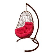 Подвесное кресло Овал (ротанг, коричневое с красной подушкой)