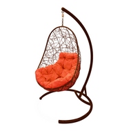 Подвесное кресло Овал (ротанг, коричневое с оранжевой подушкой)