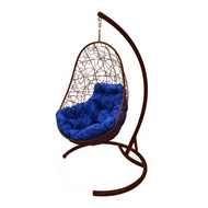 Подвесное кресло Овал (ротанг, коричневое с синей подушкой)