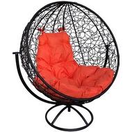 Кресло напольное вращающееся (ротанг, чёрное с оранжевой подушкой)