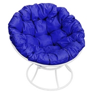 Кресло Папасан  (металл белый с синей подушкой)