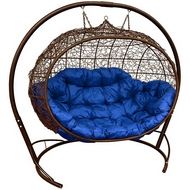 Подвесное кресло Улей (ротанг, коричневое с синей подушкой)
