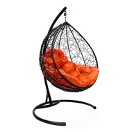 Подвесное кресло Капля  (ротанг, чёрный-оранжевый)