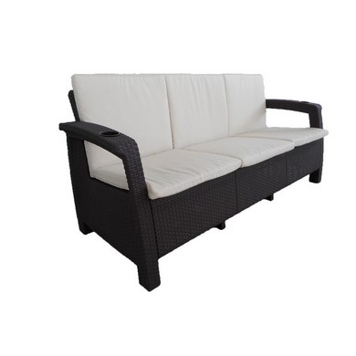 Трехместный диван Yalta Sofa 3 Seat Premium Сhocolate с подушками (иск.ротанг)