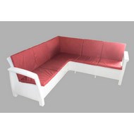 Угловой белый диван Yalta Corner Set с бордовыми подушками (иск.ротанг)