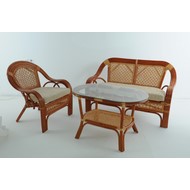 Дачный набор мебели 01-15 (стол, 2 кресла, диван) натуральный ротанг, коньяк