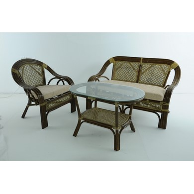 Дачный набор мебели 01-15 (стол, 2 кресла, диван) натуральный ротанг, олива
