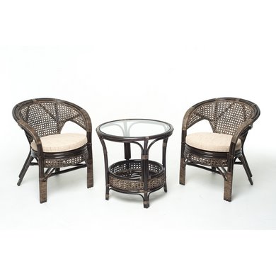 Дачный набор мебели 02-15 (стол и 2 кресла), темный коньяк
