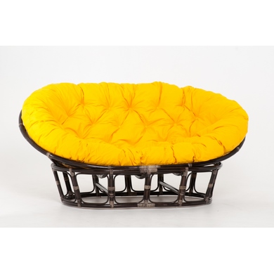 Кресло Mamasan (в комплекте желтая подушка) 23-02 натуральный ротанг, темный коньяк