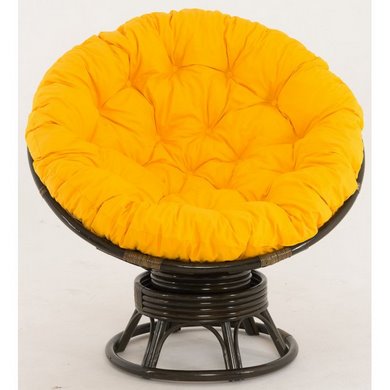 Кресло-качалка Papasan (в комплекте желтая подушка) 23-01B натуральный ротанг, темный коньяк